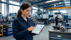 Responsable maintenance PME comparant trois solutions GMAO sur tablette en atelier